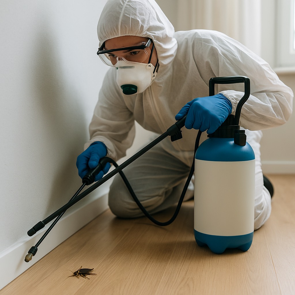 Technicien anti-nuisible élimine un Cafard